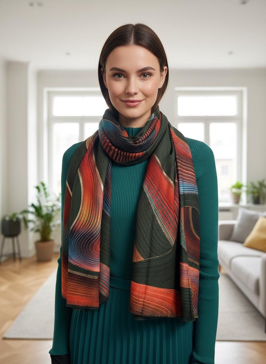 Rose gold outlined Swirl Wave Print Pashmina Shawl Comes with a gift bag
