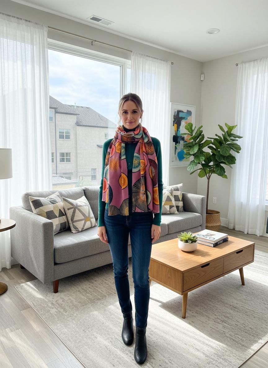Bold Abstract Circle Pattern Fashion Scarf Wrap Shawl Pashmina Shawl Rose Gold Outline Comes with a gift bag
