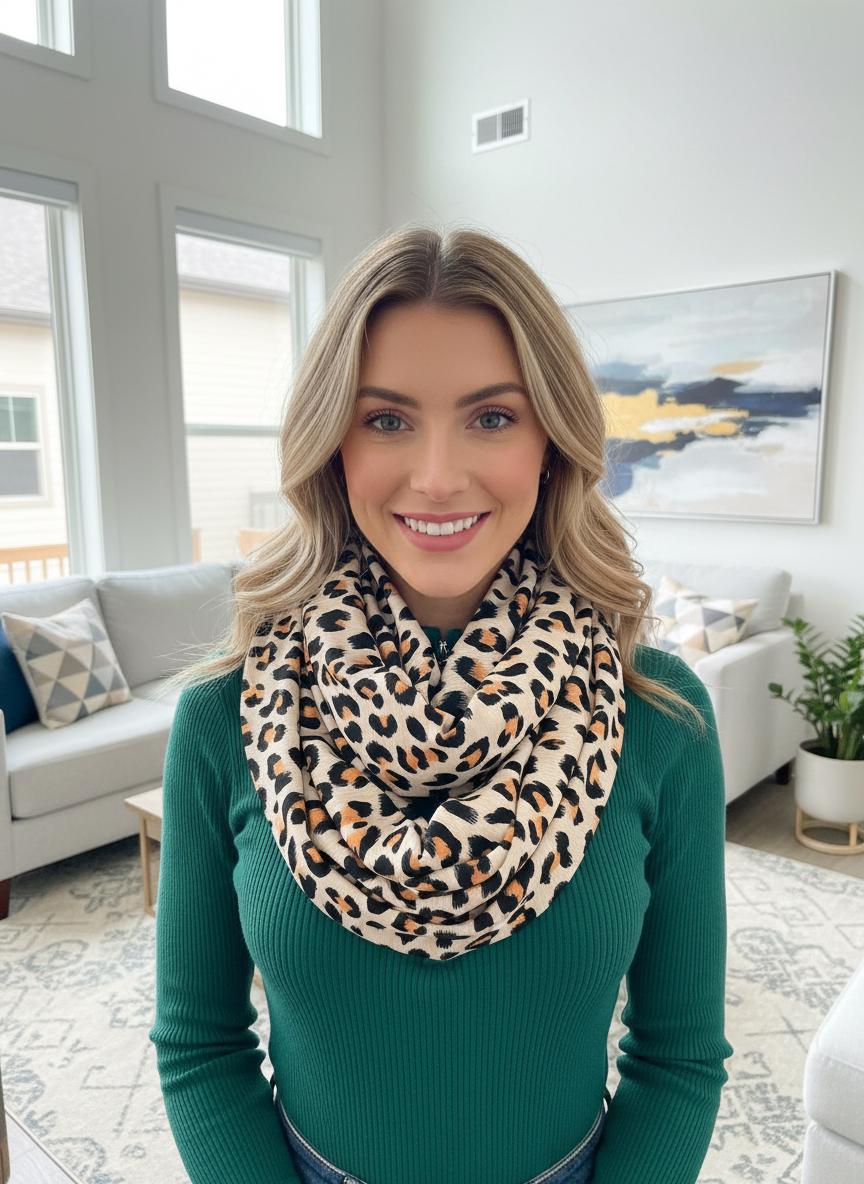 Leopard Print Infinity Snood Scarf – A Stylish Gift for Leopard Pattern Lovers Comes with gift bag