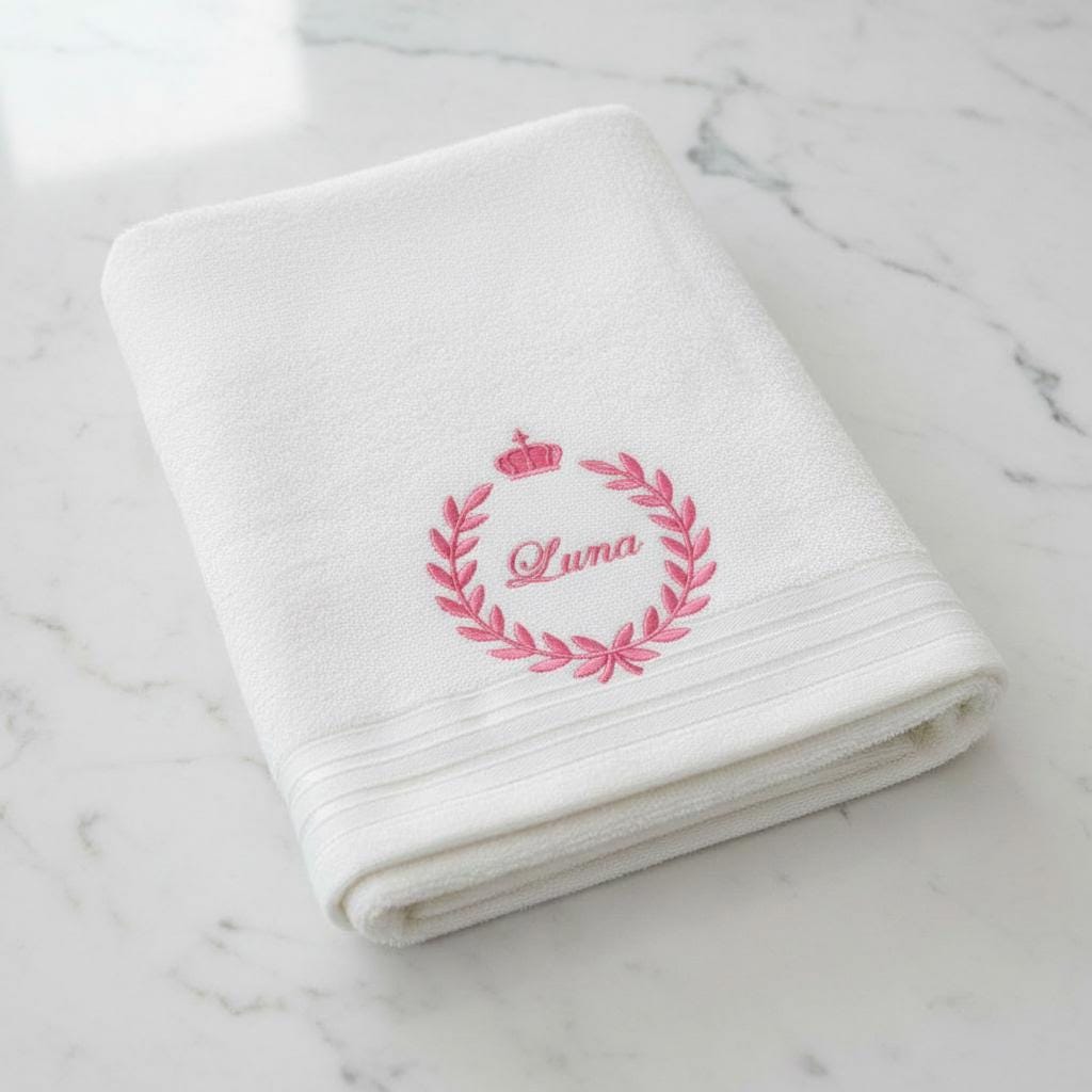 Soft Cotton Bath Towel with Crown Embroidery Personalized Embroidered Cotton Towel Set