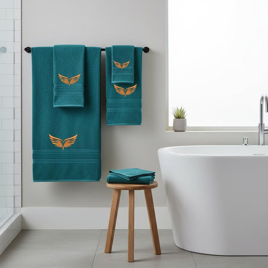Elegant Wing Embroidered Facecloths, Hand Towels, Bath Towels & Bath Sheets – Custom Initials Comes with a gift bag