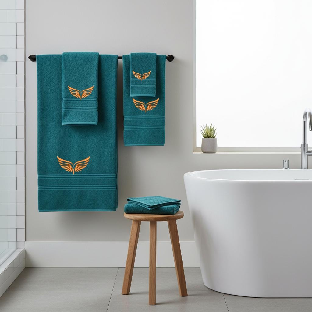 Elegant Wing Embroidered Facecloths, Hand Towels, Bath Towels & Bath Sheets – Custom Initials Comes with a gift bag