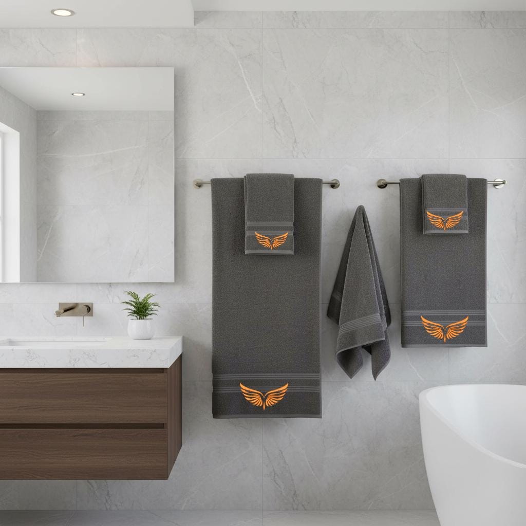 Elegant Wing Embroidered Facecloths, Hand Towels, Bath Towels & Bath Sheets – Custom Initials Comes with a gift bag