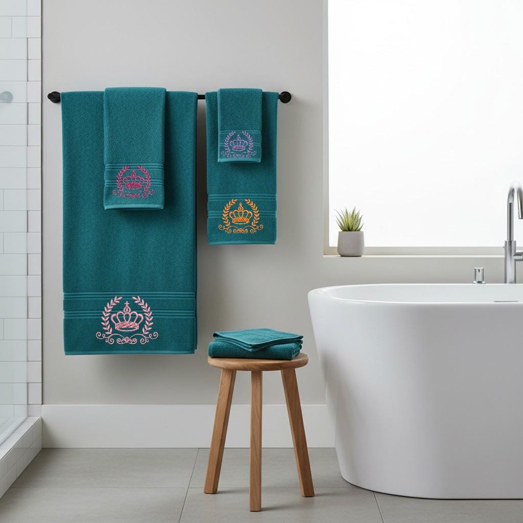 Crown Embroidered Facecloths, Hand Towels, Bath Towels & Bath Sheets – Custom Initials Comes with a gift bag