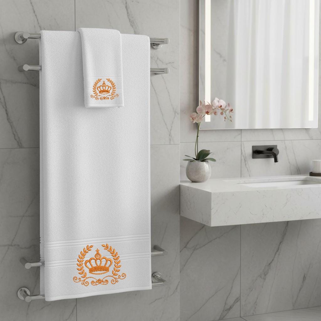Crown Embroidered Facecloths, Hand Towels, Bath Towels & Bath Sheets – Custom Initials Comes with a gift bag