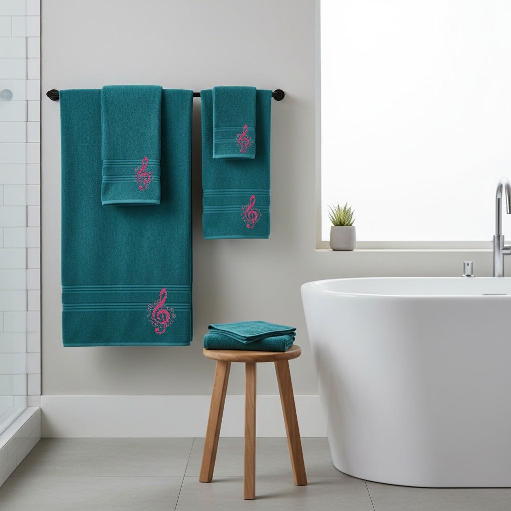 Music Note Embroidered Facecloths, Hand Towels, Bath Towels & Bath Sheets – Comes with a gift bag