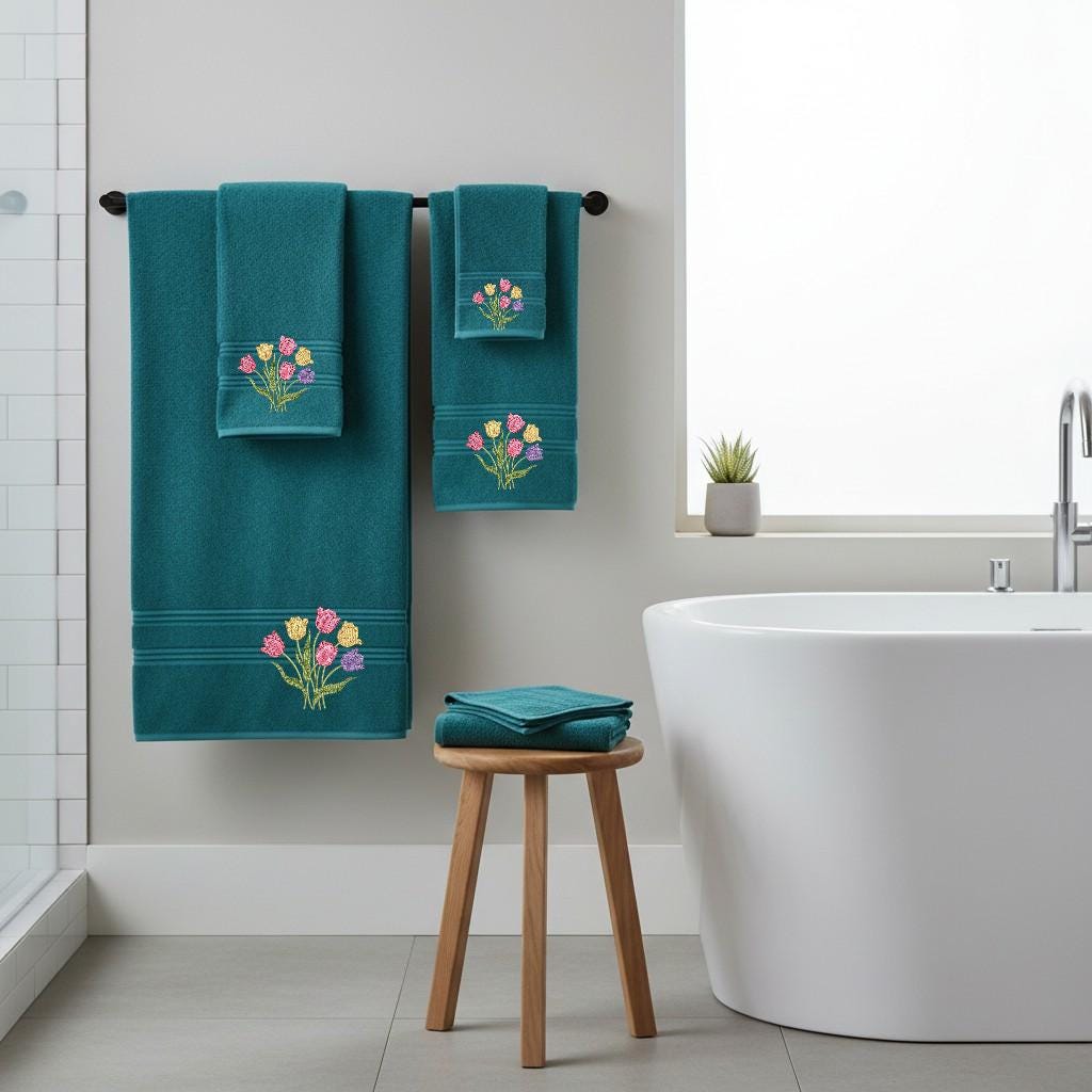 Tulip Flower Embroidered Facecloths, Hand Towels, Bath Towels & Bath Sheets – Comes with a gift bag