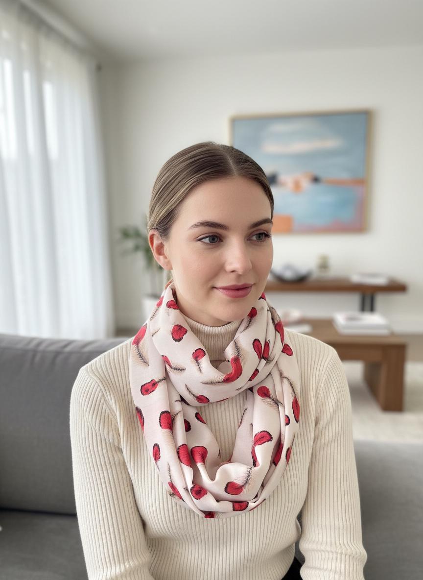 Lightweight Watercolour Feather Print Snood Infinity Scarf Loop Scarf Comes with a gift bag
