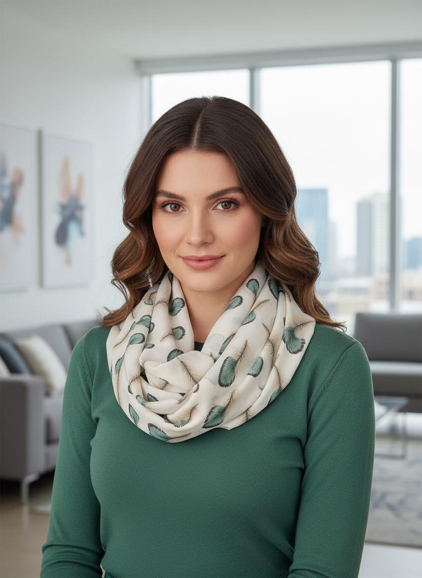 Lightweight Watercolour Feather Print Snood Infinity Scarf Loop Scarf Comes with a gift bag
