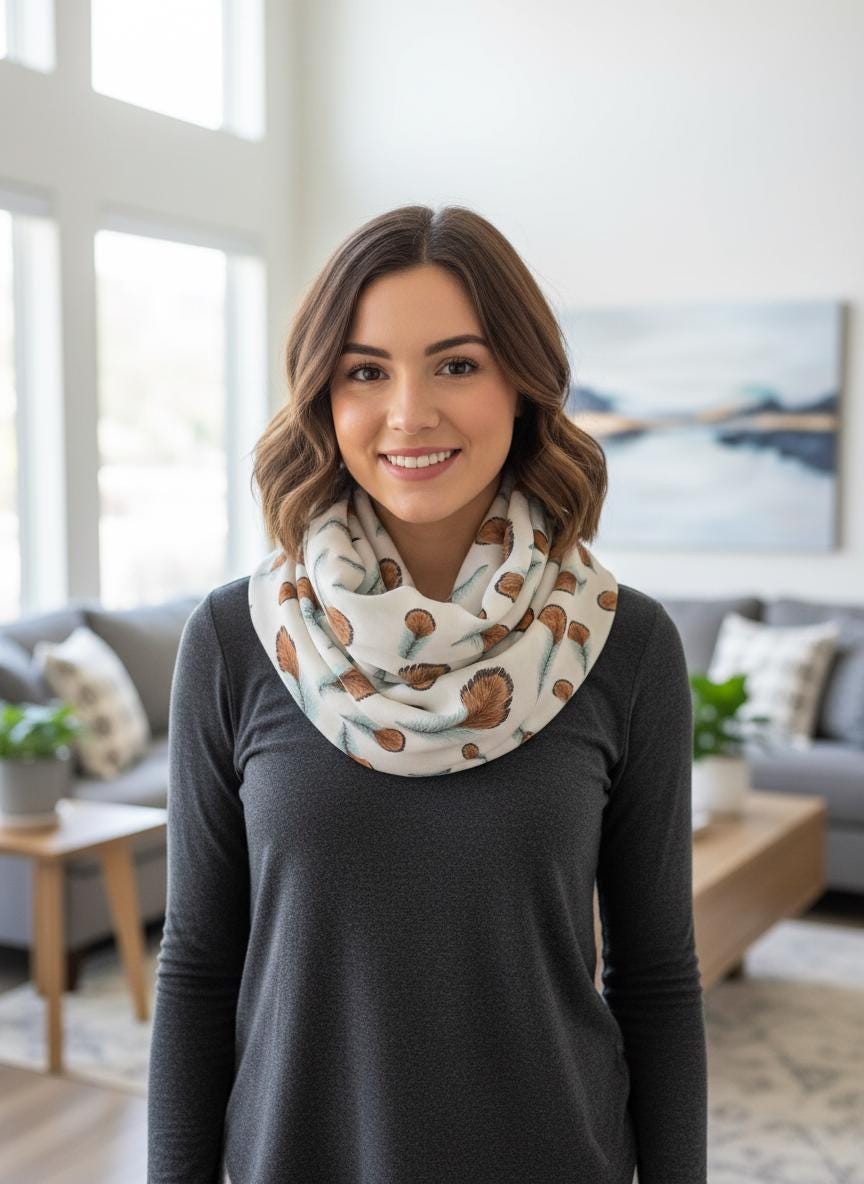 Lightweight Watercolour Feather Print Snood Infinity Scarf Loop Scarf Comes with a gift bag