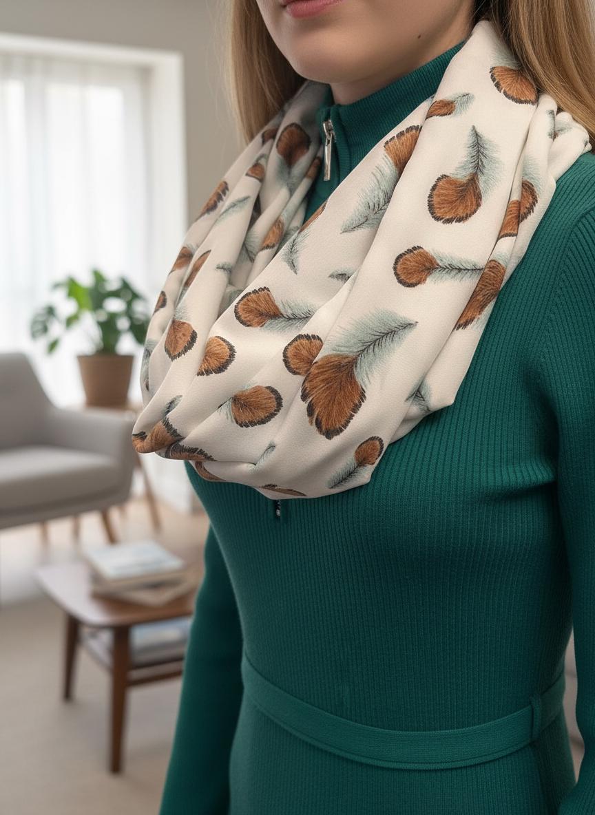 Lightweight Watercolour Feather Print Snood Infinity Scarf Loop Scarf Comes with a gift bag
