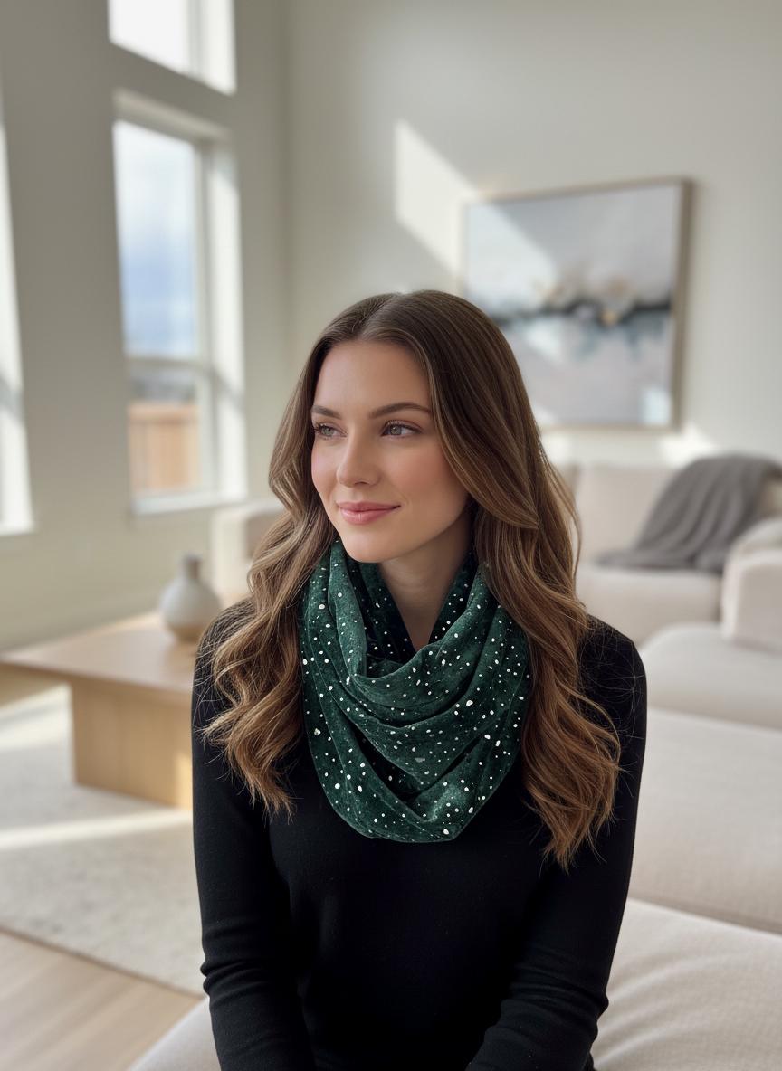 Lightweight Glitter Foil Dots Snood Infinity Scarf Comes with a gift bag