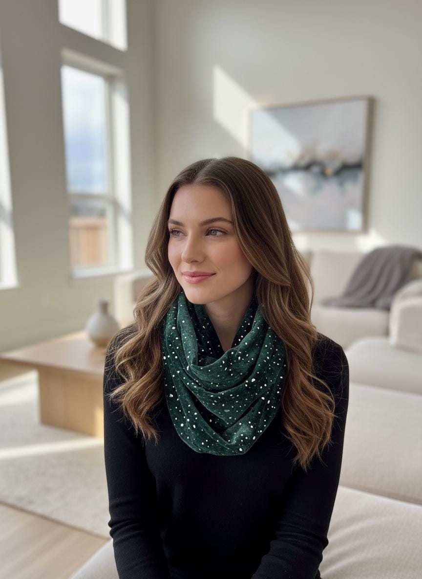 Lightweight Glitter Foil Dots Snood Infinity Scarf Comes with a gift bag