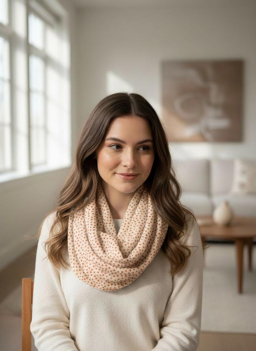Polka Dot Print Women's Infinity Scarf Snood Lightweight Chiffon Fabric Comes with a gift bag