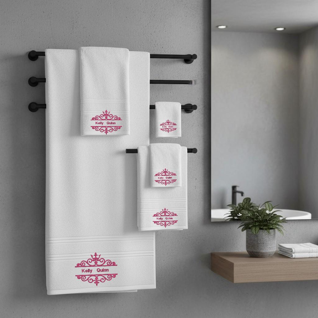 Crown Embroidered Facecloths, Hand Towels, Bath Towels & Bath Sheets – Custom Initials Comes with a gift bag