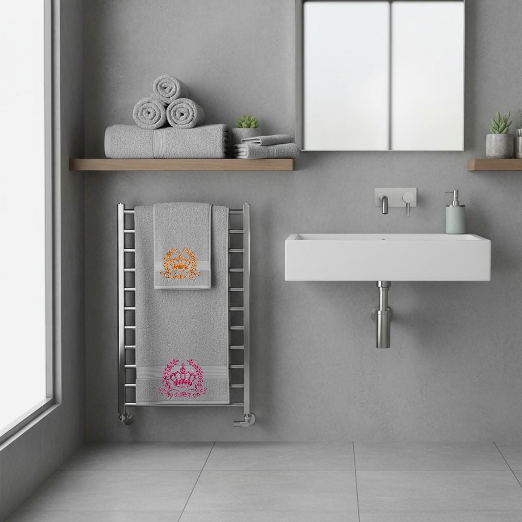 Crown Embroidered Facecloths, Hand Towels, Bath Towels & Bath Sheets – Custom Initials Comes with a gift bag