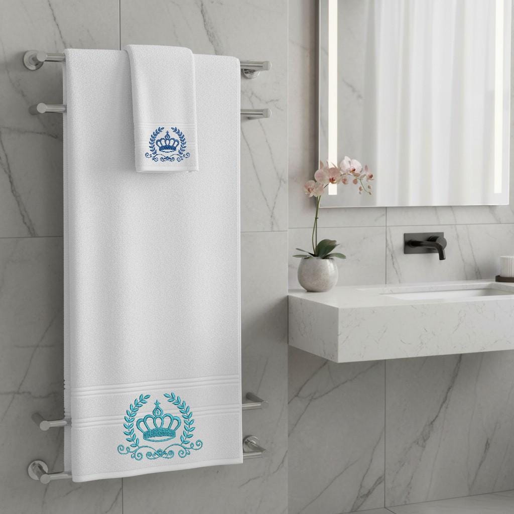 Crown Embroidered Facecloths, Hand Towels, Bath Towels & Bath Sheets – Custom Initials Comes with a gift bag