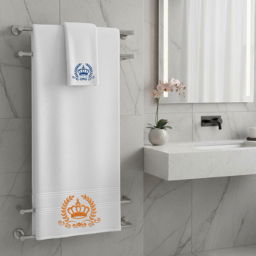 Crown Embroidered Facecloths, Hand Towels, Bath Towels & Bath Sheets – Custom Initials Comes with a gift bag