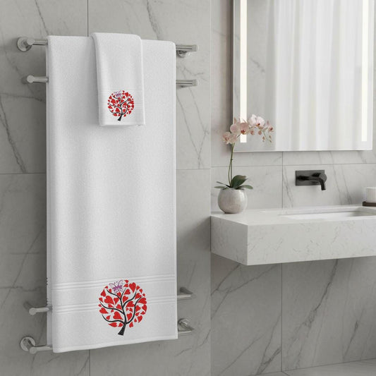Heart Tree Embroidered Facecloths, Hand Towels, Bath Towels & Bath Sheets – Custom Initials Comes with a gift bag