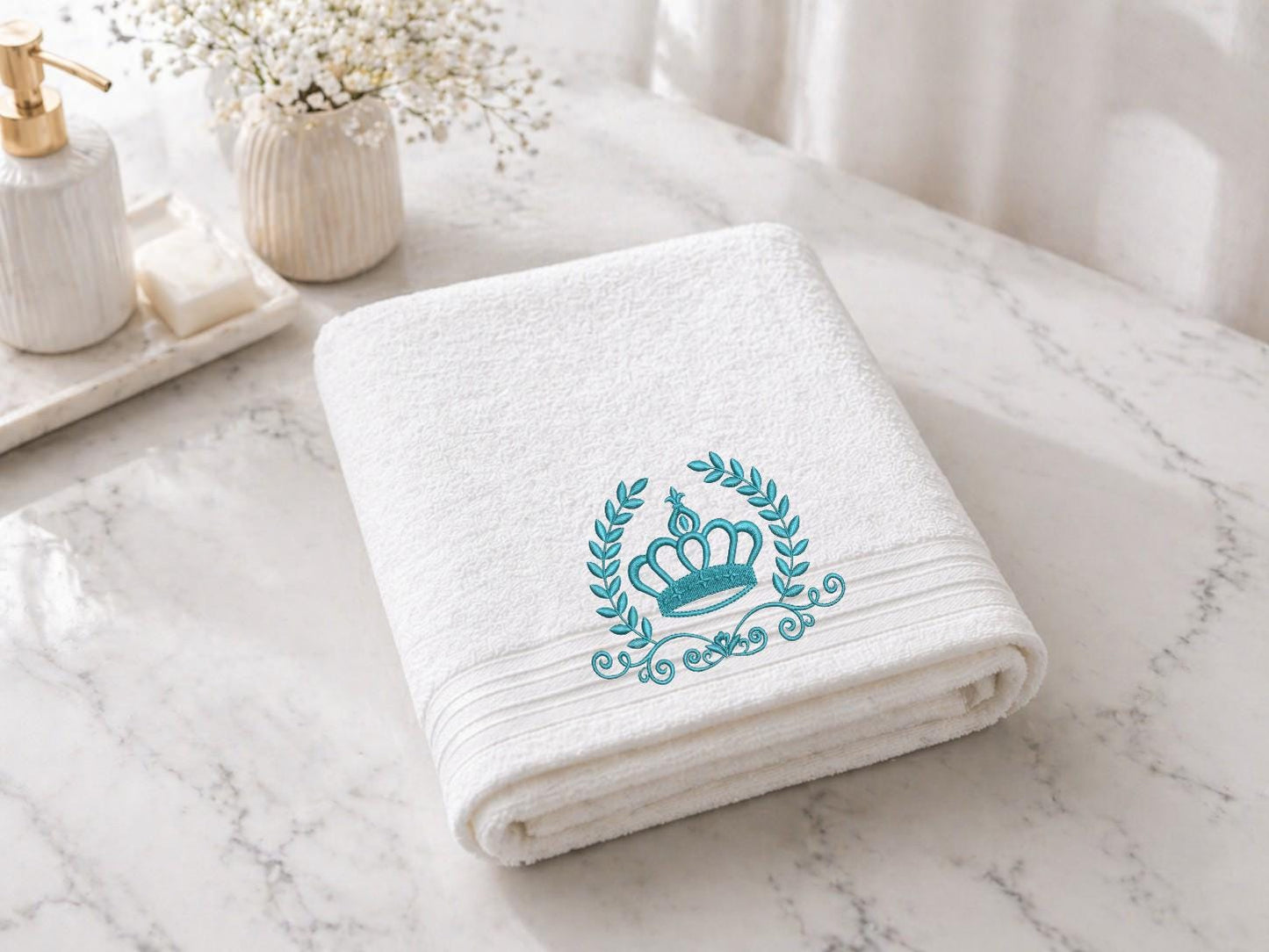 Crown Embroidered Facecloths, Hand Towels, Bath Towels & Bath Sheets – Custom Initials Comes with a gift bag