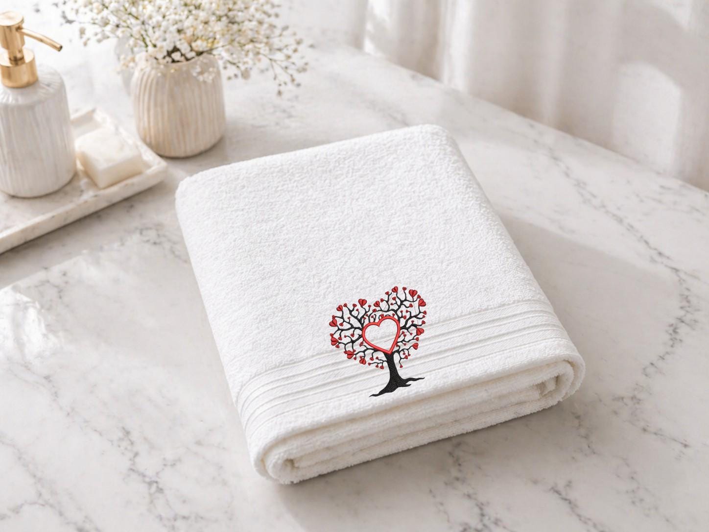 Love Tree Embroidered Facecloths, Hand Towels, Bath Towels & Bath Sheets – Custom Initials Comes with a gift bag