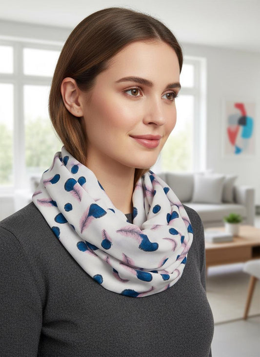 Lightweight Watercolour Feather Print Snood Infinity Scarf Loop Scarf Comes with a gift bag