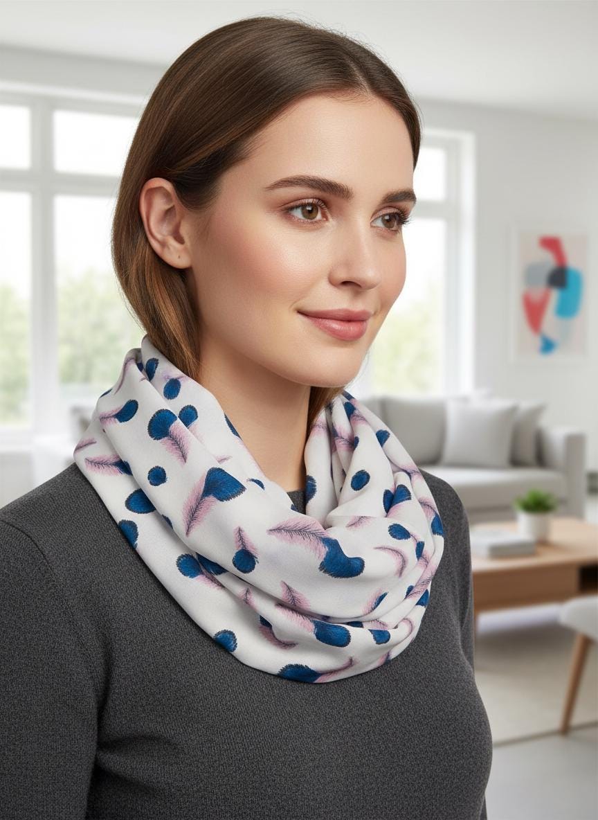 Lightweight Watercolour Feather Print Snood Infinity Scarf Loop Scarf Comes with a gift bag