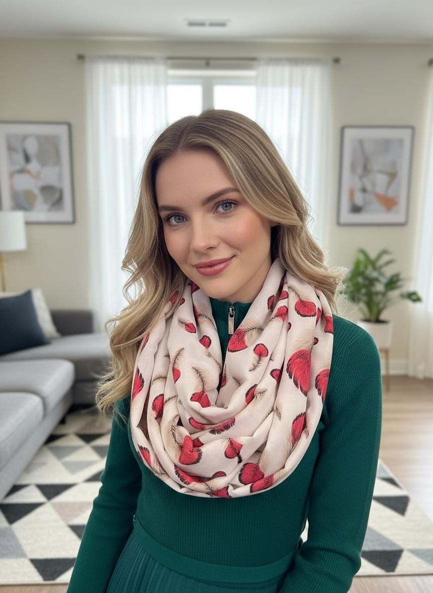 Lightweight Watercolour Feather Print Snood Infinity Scarf Loop Scarf Comes with a gift bag