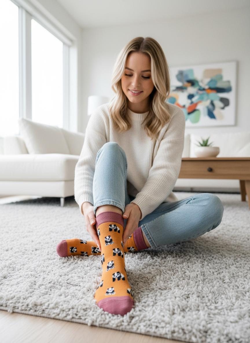 Ladies Soft Comfort Set of 5 Tree Panda Dog Bee Crew Socks Premium Quality Gift for Her comes with a gift bag