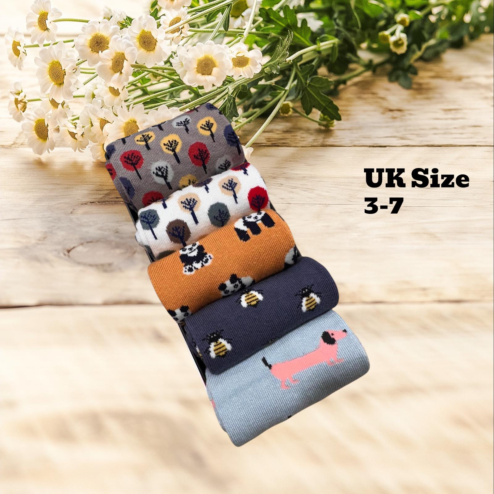 Ladies Soft Comfort Set of 5 Tree Panda Dog Bee Crew Socks Premium Quality Gift for Her comes with a gift bag