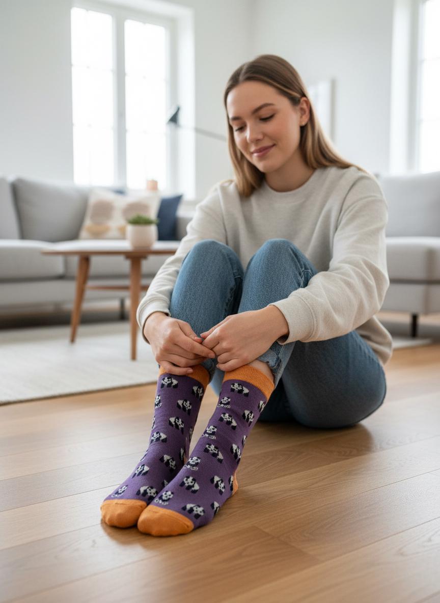 Ladies Soft Comfort Set of 3 Cute Panda Crew Socks Gift for Her comes with a gift bag