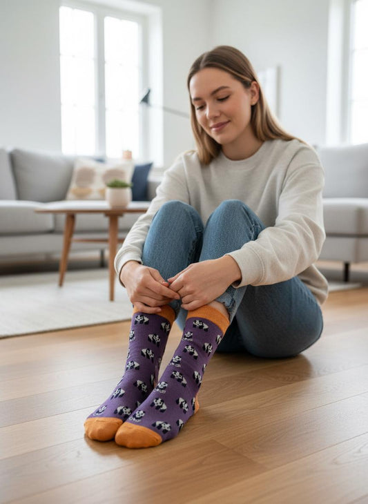 Ladies Soft Comfort Set of 3 Cute Panda Crew Socks Gift for Her comes with a gift bag