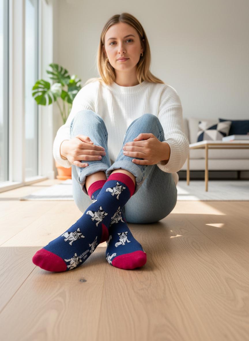 Ladies Soft Comfort Set of 5 Sailing Boat Sausage Dog French Bulldog Crew Socks Premium Quality Gift for Her comes with a gift bag