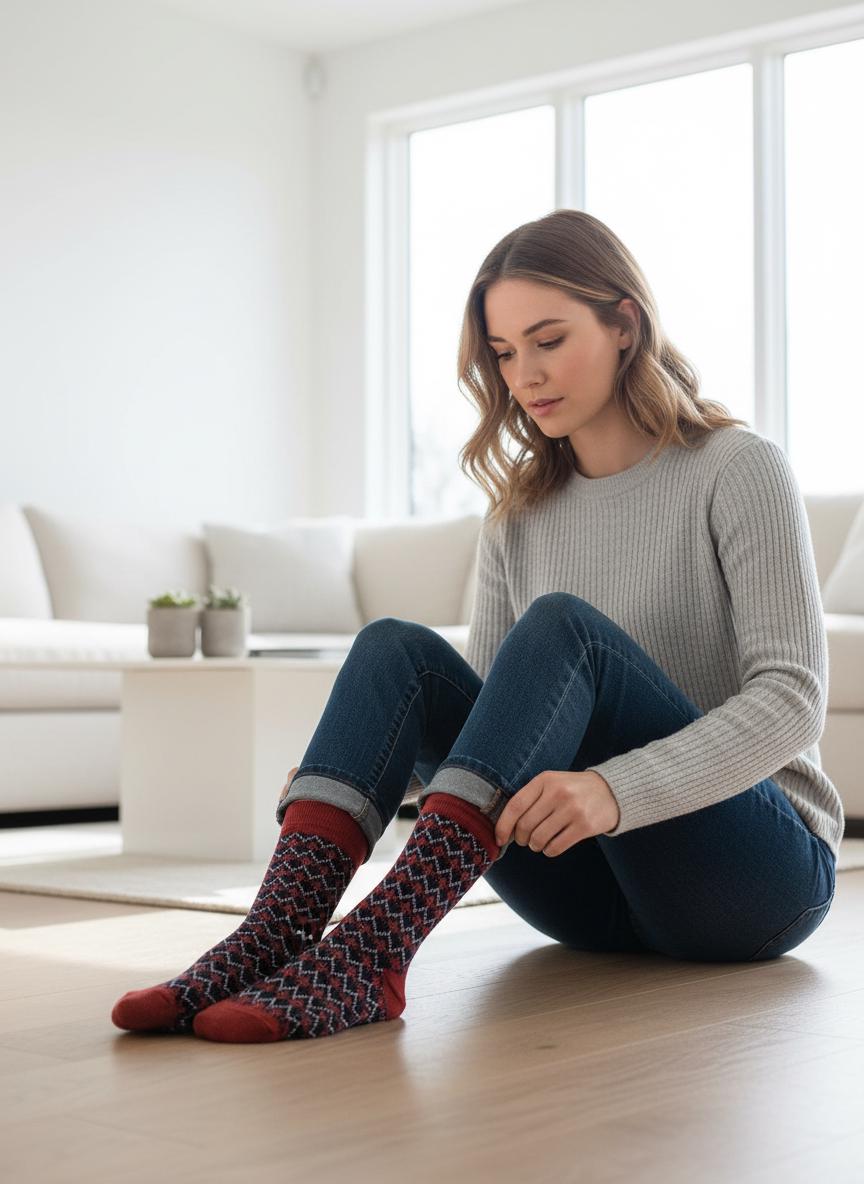Ladies Set of 5 Crew Socks featuring Vintage-inspired all over geometric zigzag chevron knit Crew Socks Gift for Her comes with a gift bag