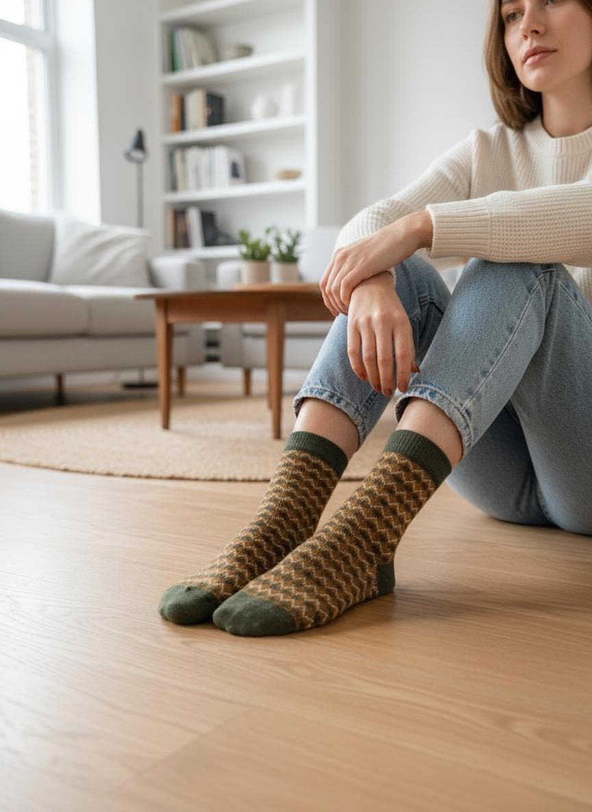 Ladies Set of 5 Crew Socks featuring Vintage-inspired all over geometric zigzag chevron knit Crew Socks Gift for Her comes with a gift bag