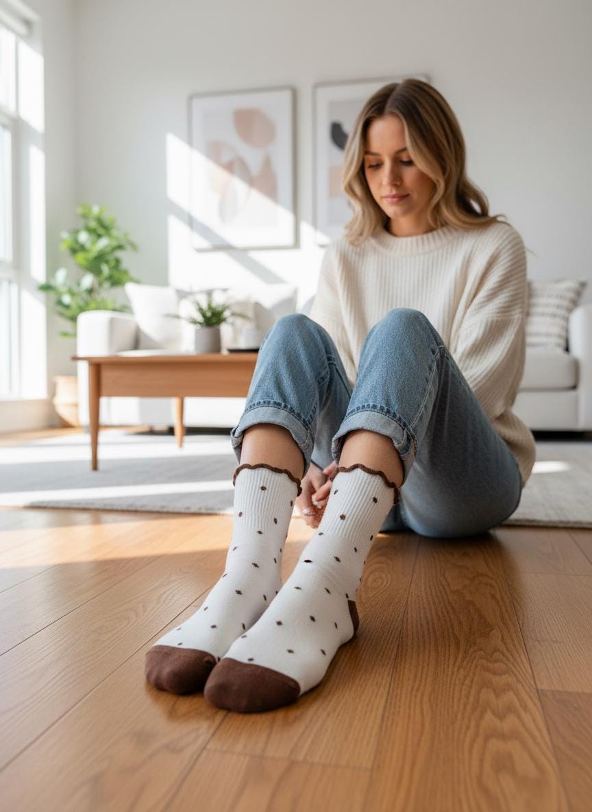 Women Set Of 5 Crew Sock Rabbit And Dots Pattern Embroidery Designs comes with a gift bag Gift For Her