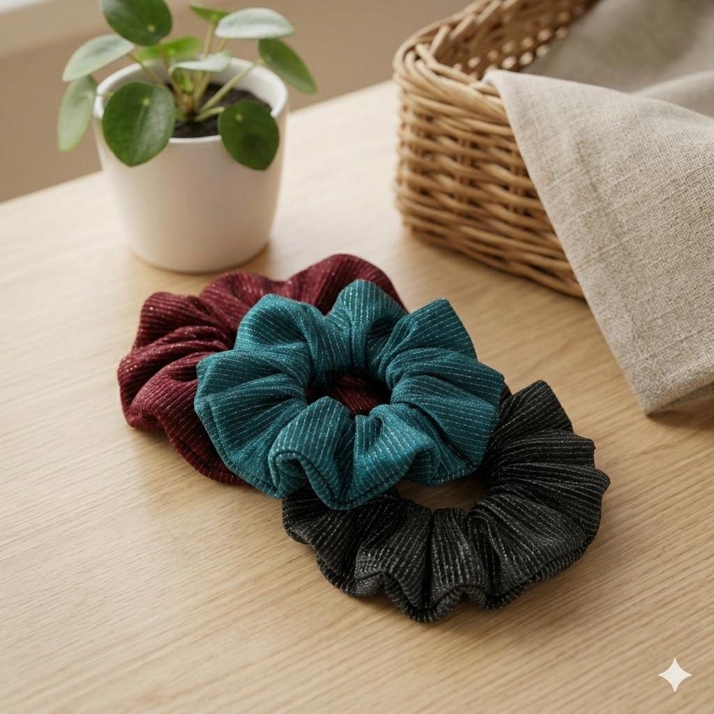 Handcrafted Shimmer Hair Accessory Metallic Velvet Handmade Scrunchie Gift For Her