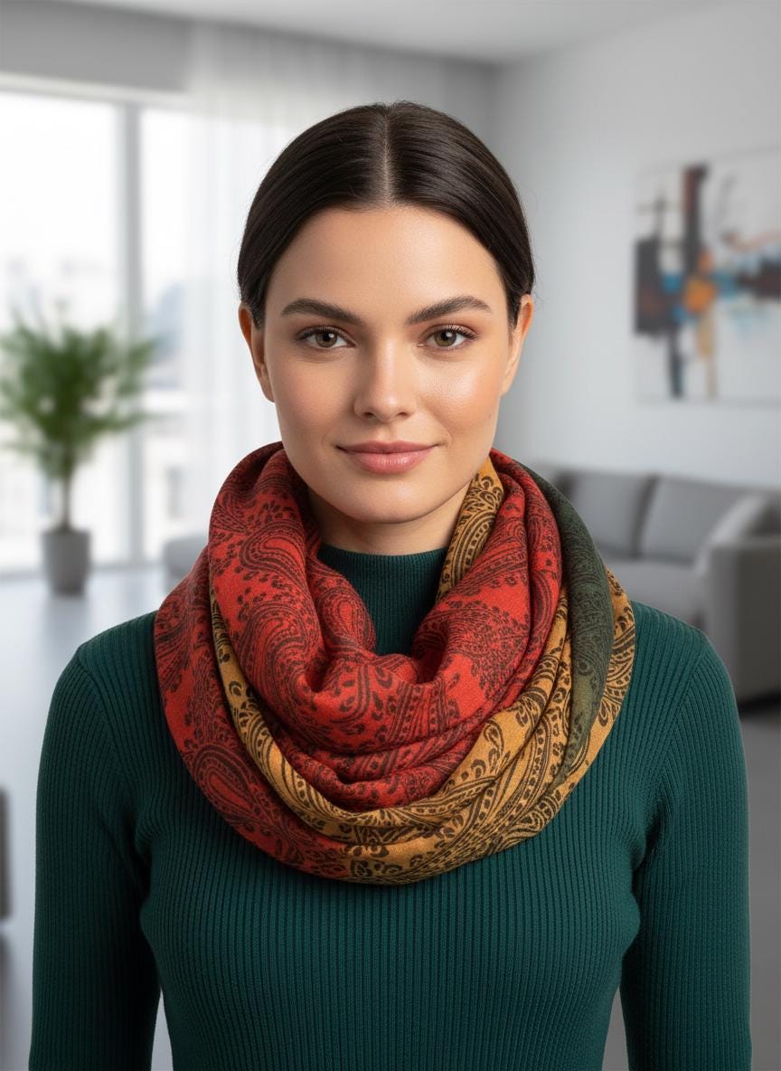 Lightweight Paisley Flower Print Snood Infinity Scarf Come With a Gift Bag