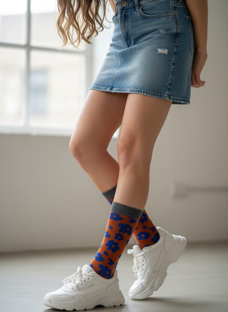 Ladies Seamless Soft Comfort Flower Pattern Crew Socks Premium Quality Gift for Her