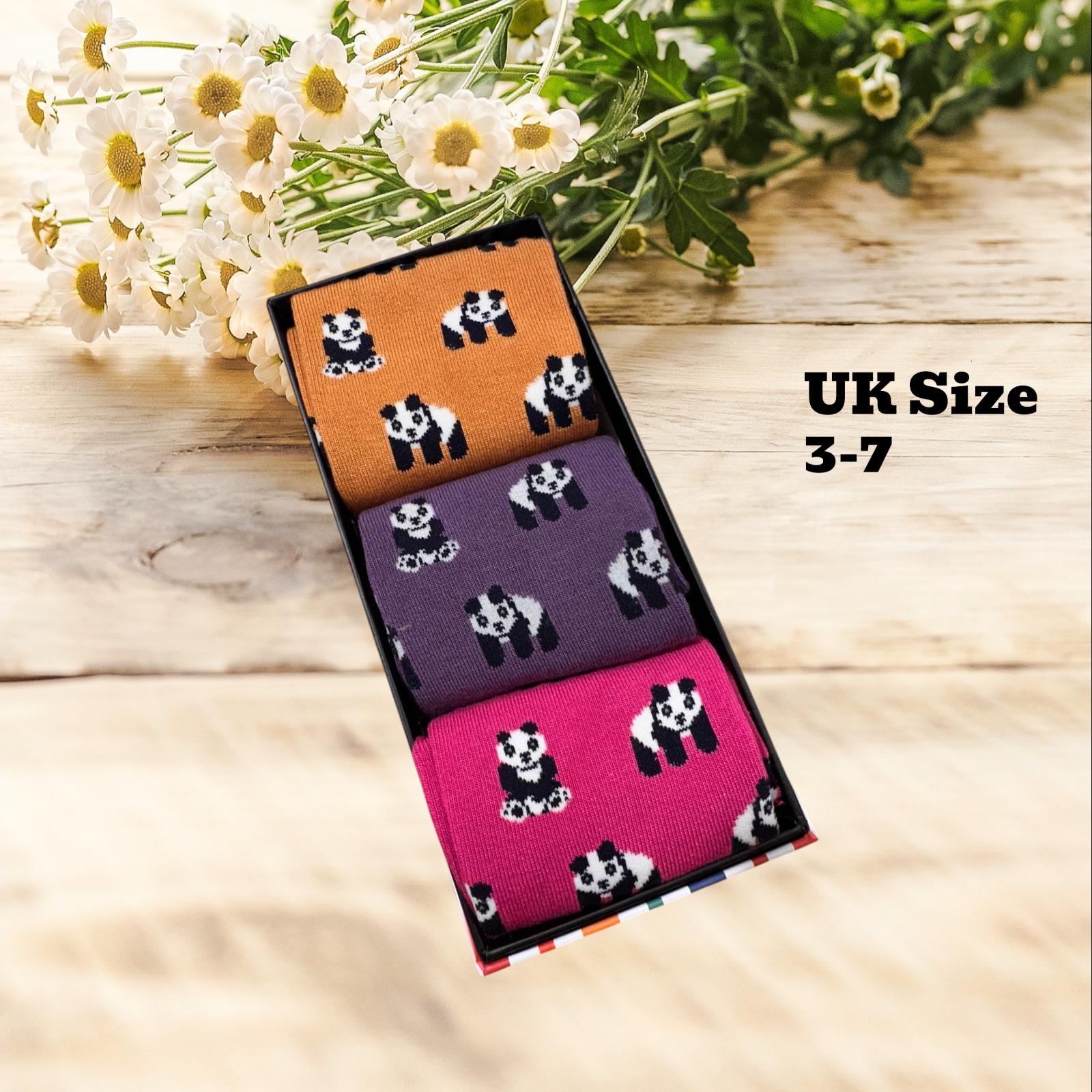 Ladies Soft Comfort Set of 3 Cute Panda Crew Socks Gift for Her comes with a gift bag