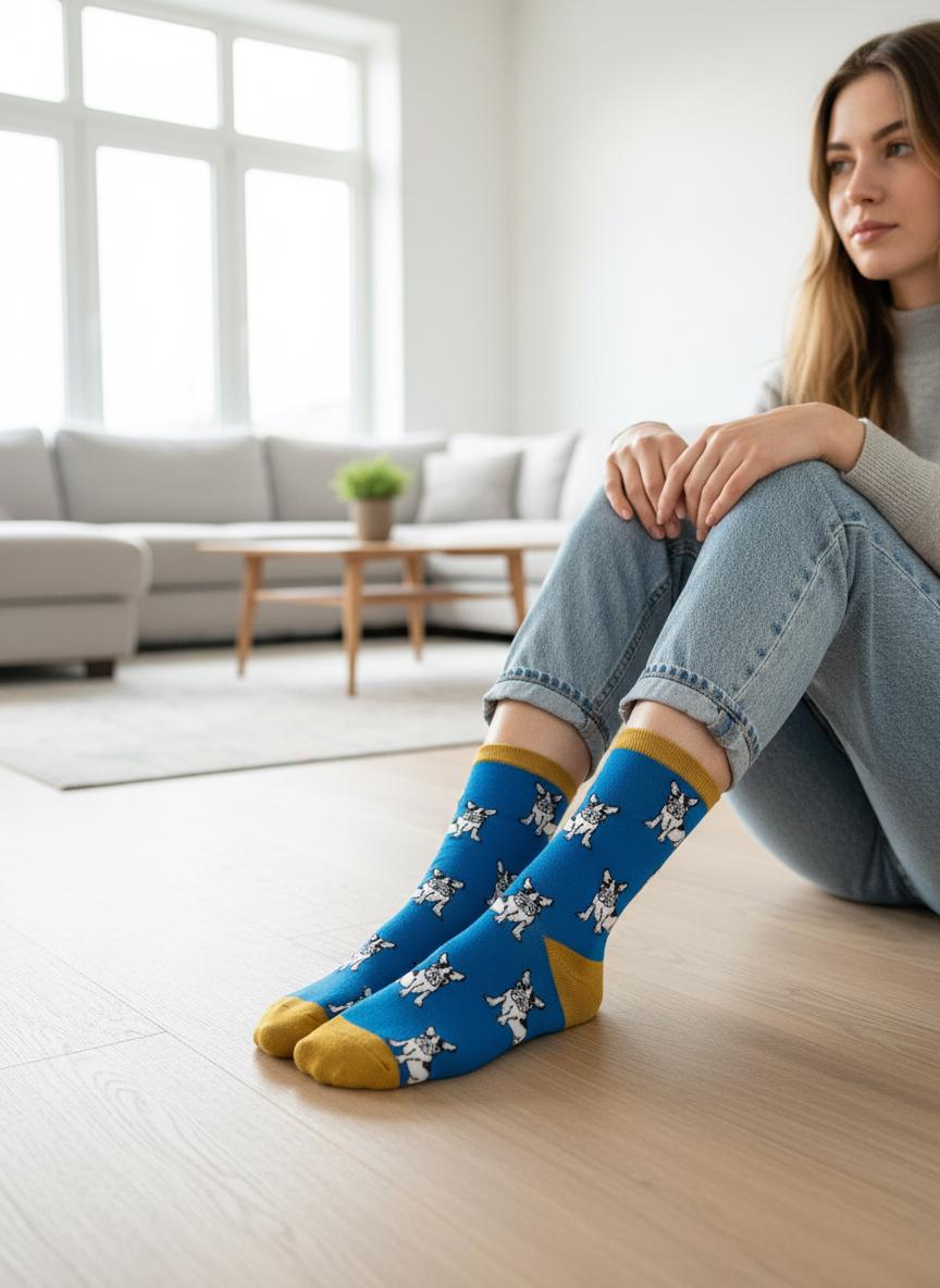 Ladies Soft Comfort Set of 3 French bulldog Crew Socks Gift for Her comes with a gift bag