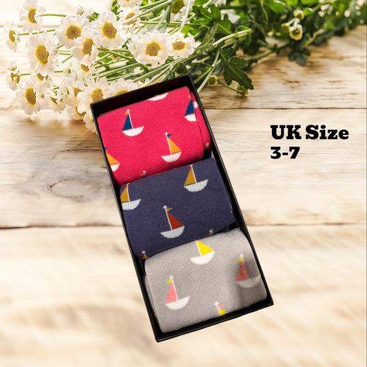 Ladies Soft Comfort Set of 3 Sailing Boat Crew Socks Gift for Her comes with a gift bag