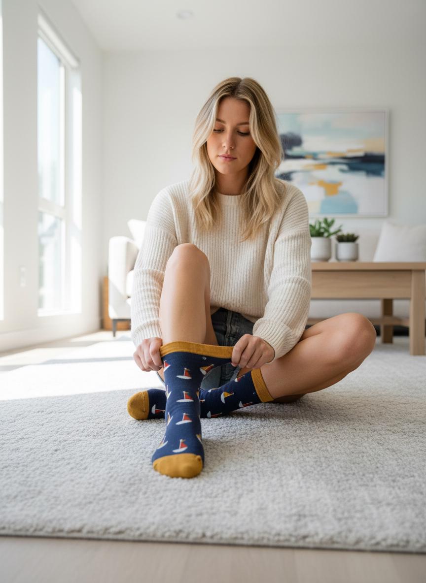 Ladies Soft Comfort Set of 5 Sailing Boat Sausage Dog French Bulldog Crew Socks Premium Quality Gift for Her comes with a gift bag