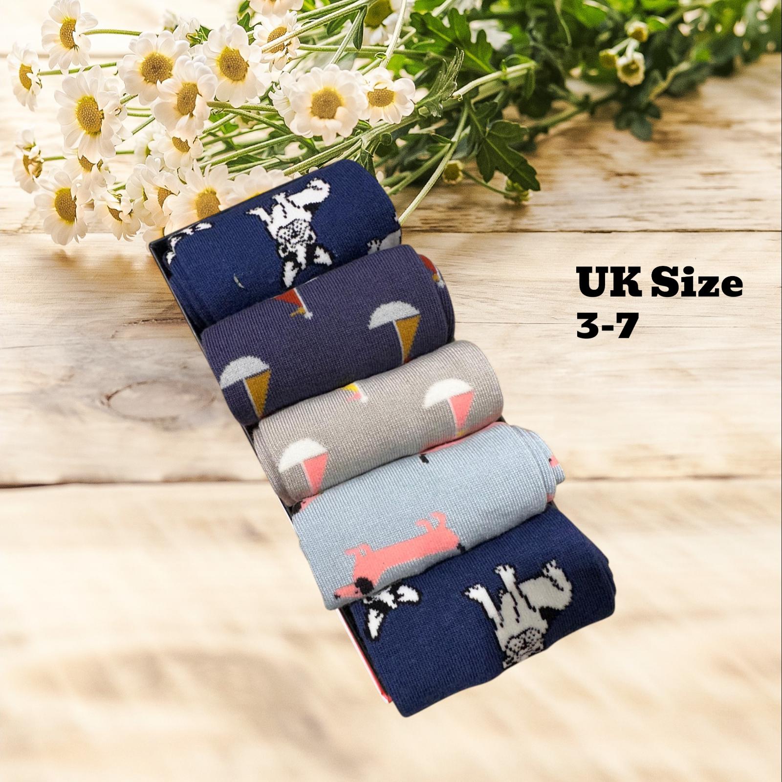Ladies Soft Comfort Set of 5 Sailing Boat Sausage Dog French Bulldog Crew Socks Premium Quality Gift for Her comes with a gift bag