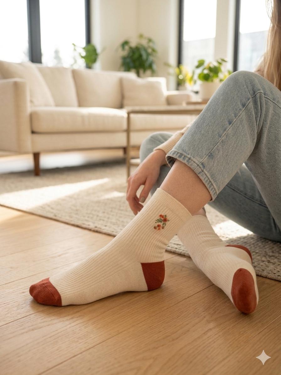 Ladies Seamless Soft Comfort Set of 3 Embroidered Floral Pattern Crew Socks Premium Quality Gift for Her comes with a gift bag