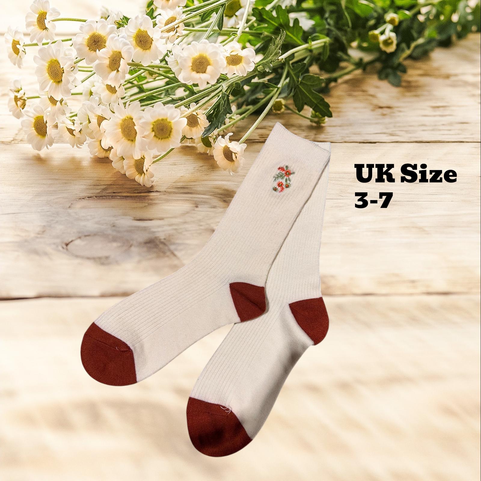 Ladies Seamless Soft Comfort Set of 3 Embroidered Floral Pattern Crew Socks Premium Quality Gift for Her comes with a gift bag