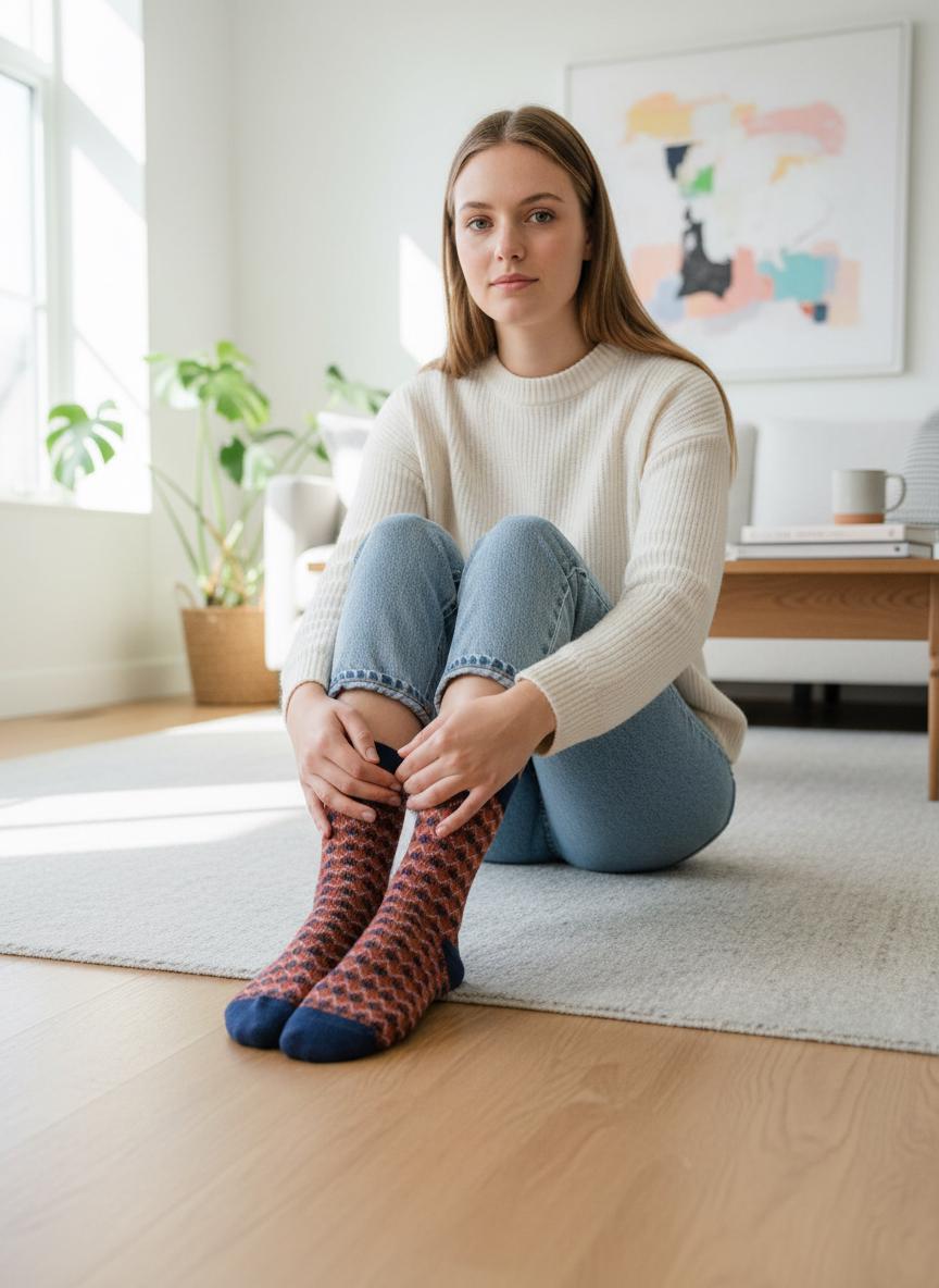Ladies Set of 5 Crew Socks featuring Vintage-inspired all over geometric zigzag chevron knit Crew Socks Gift for Her comes with a gift bag