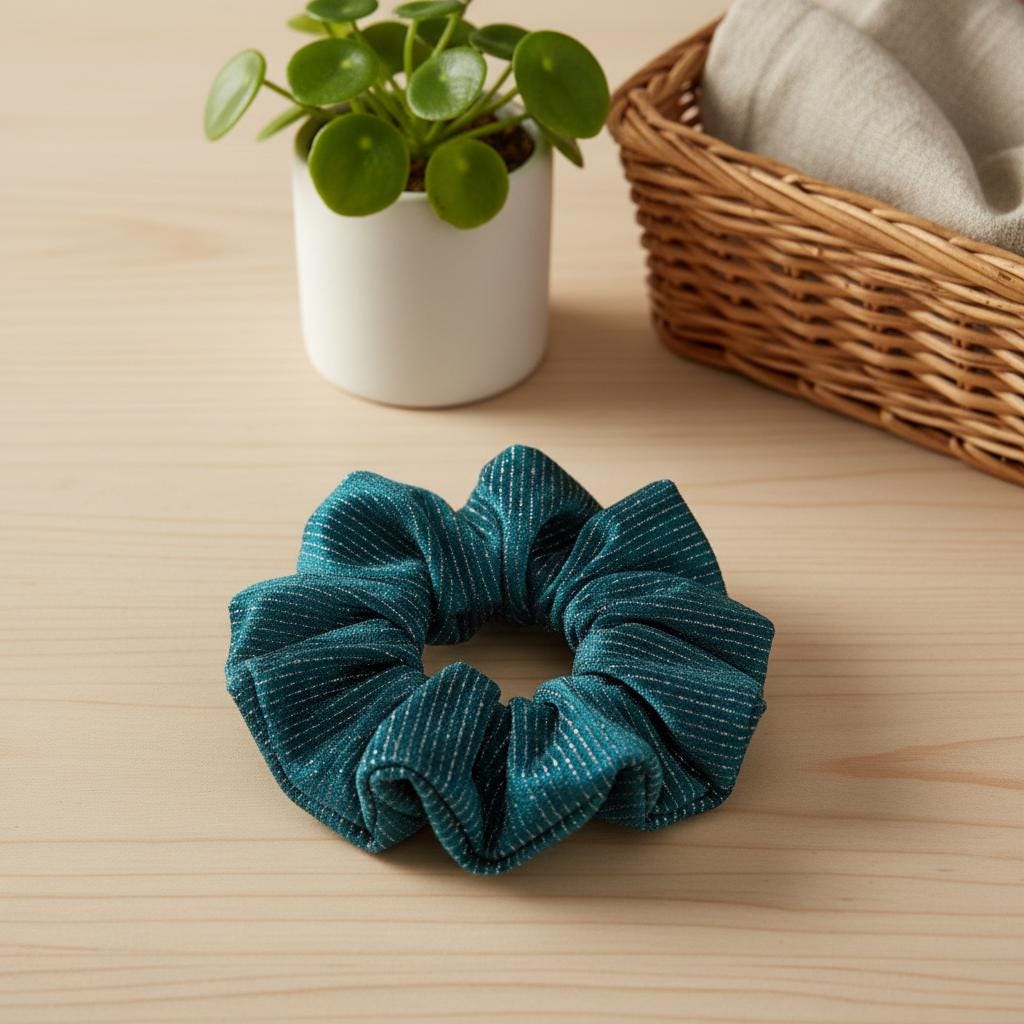 Handcrafted Shimmer Hair Accessory Metallic Velvet Handmade Scrunchie Gift For Her