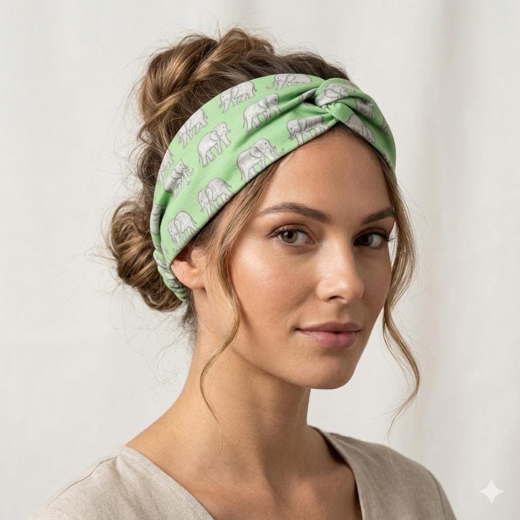 Elephant Print Headband – Soft Boho Style – Wide Tapered Hair Accessory for Women Gifts for Her