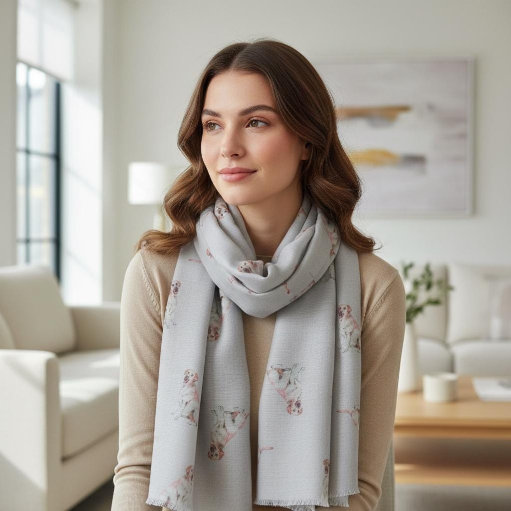 Labrador Dog Print Scarf Lightweight Polyester Scarf for Dog Lovers Comes with a gift bag